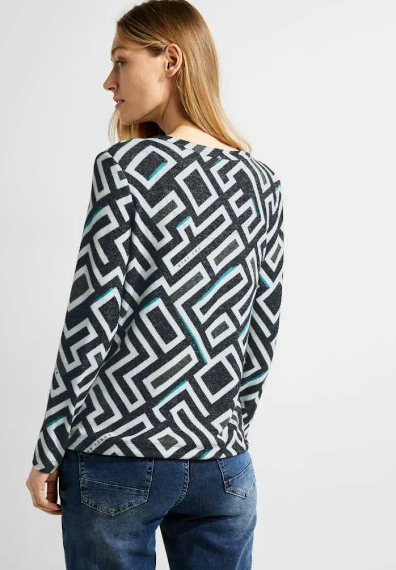 Cosy Tunikashirt mit Print black melange