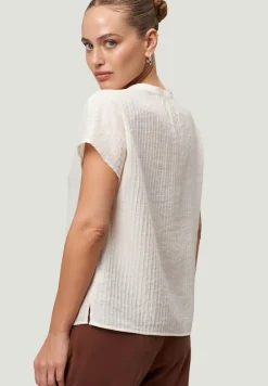 Crinkle-Bluse mit V-Ausschnitt eggnog