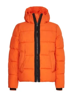 CRINKLE NYLON QUILT JACKET coral orange