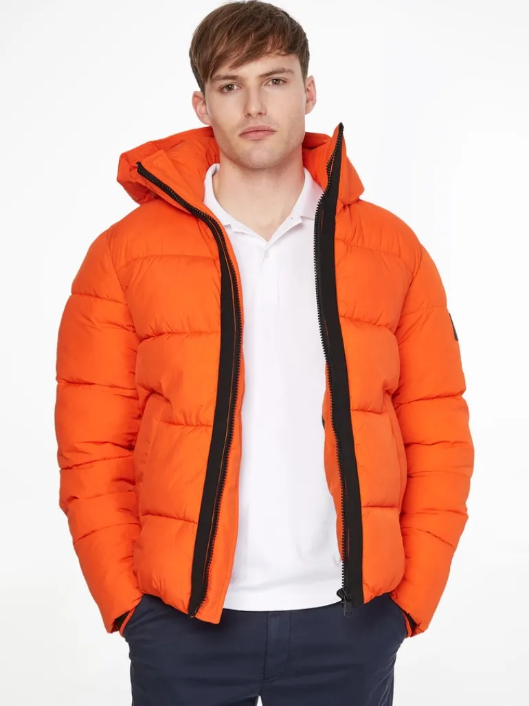 CRINKLE NYLON QUILT JACKET coral orange