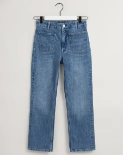 Cropped Jeans mit ausgestelltem Bein mid blue broken in