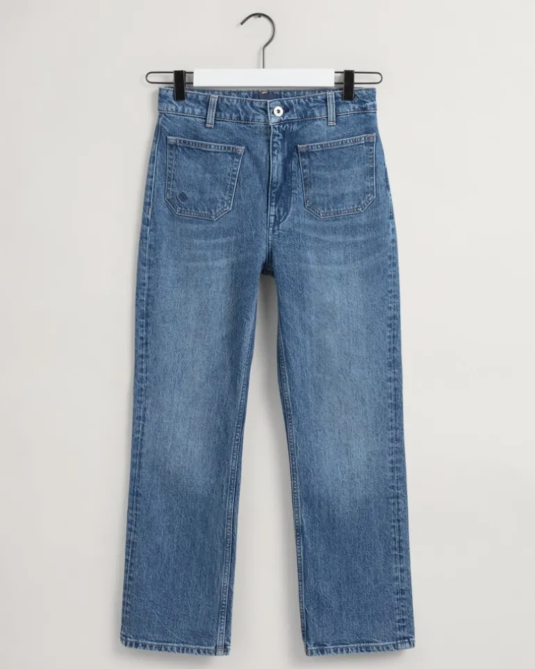 Cropped Jeans mit ausgestelltem Bein mid blue broken in