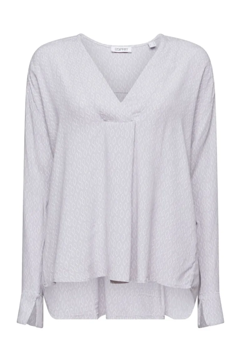 Crêpe-Bluse mit V-Ausschnitt und Print light blue lavender