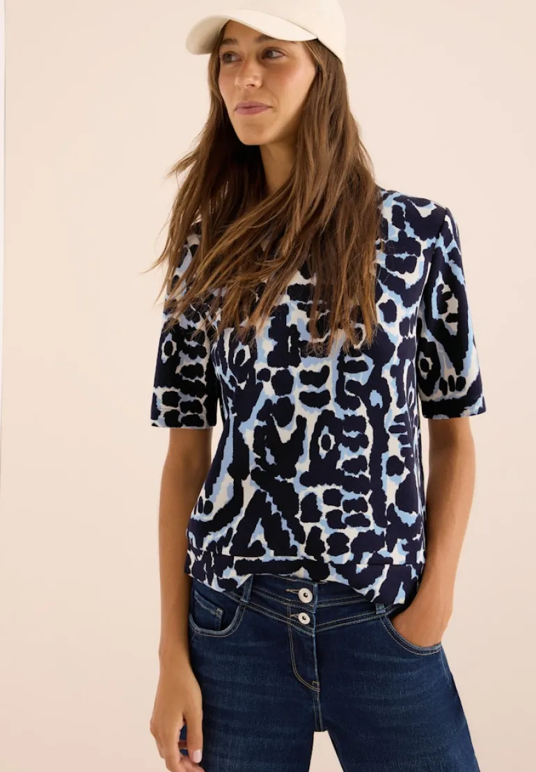 Cupro Touch Print-Shirt urban dark blue
