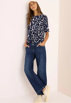 Cupro Touch Print-Shirt urban dark blue