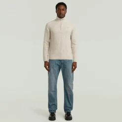 Double collar half zip knit whitebait