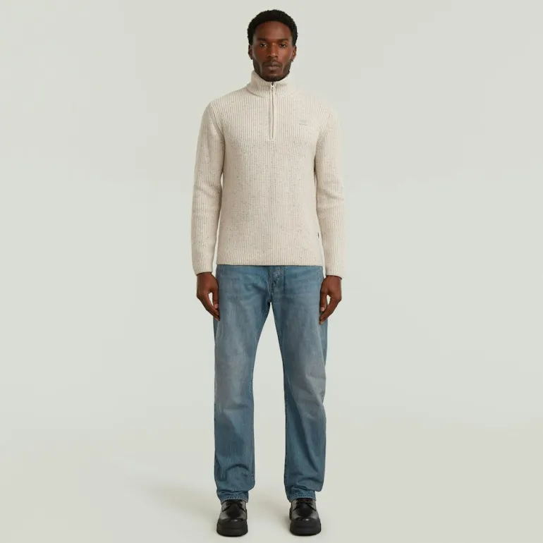 Double collar half zip knit whitebait