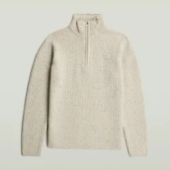 Double collar half zip knit whitebait