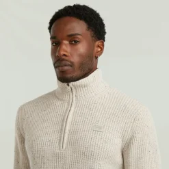 Double collar half zip knit whitebait