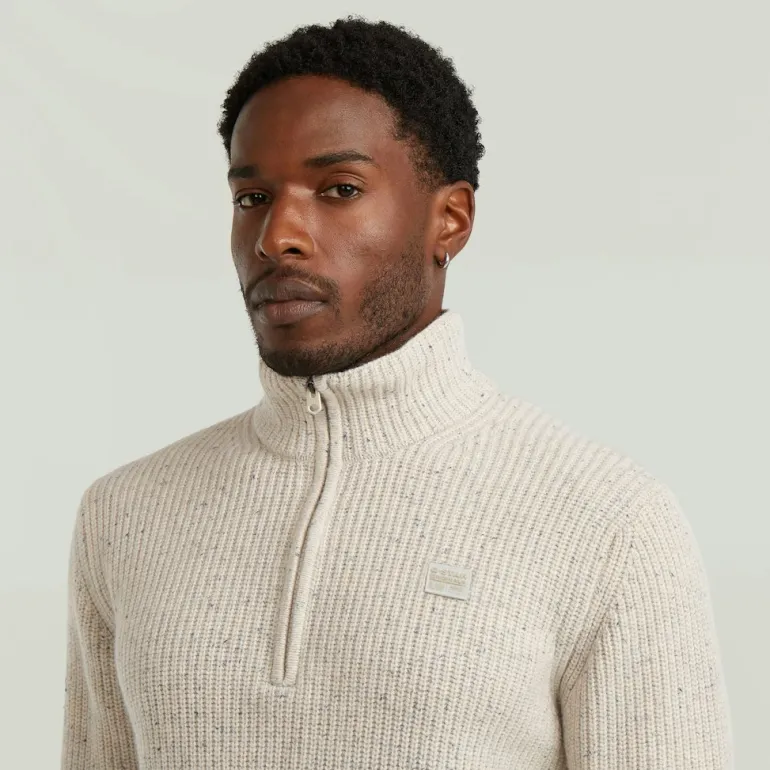 Double collar half zip knit whitebait