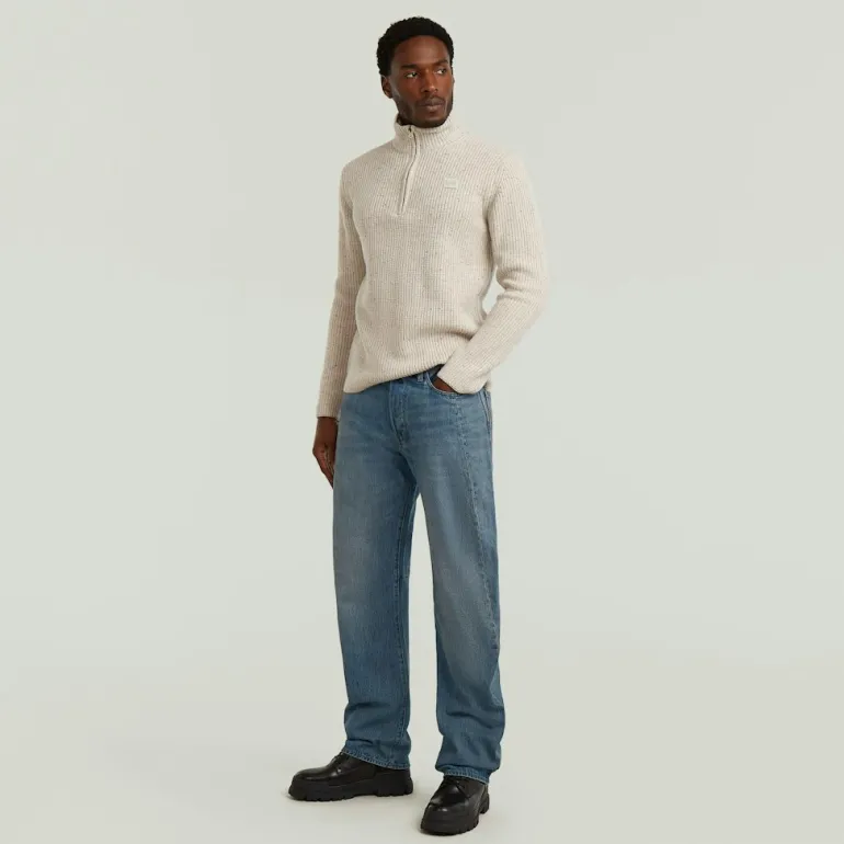 Double collar half zip knit whitebait