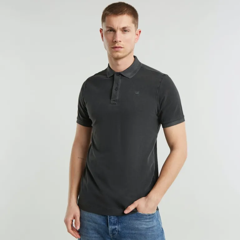 Dunda overdyed slim polo ss dk black gd