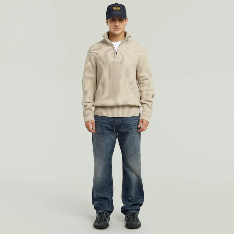 Essential half zip knit dk brick