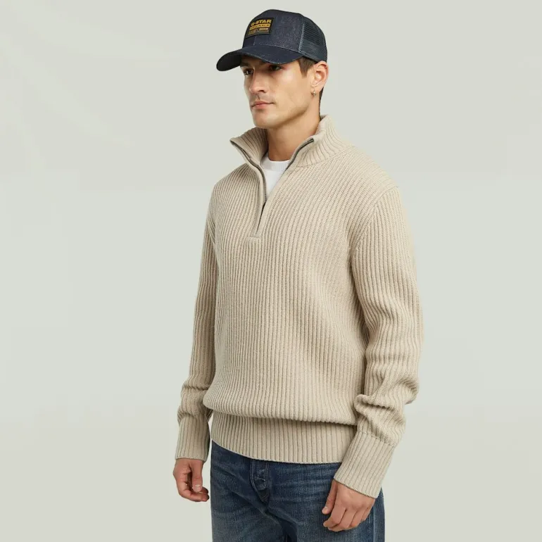 Essential half zip knit dk brick