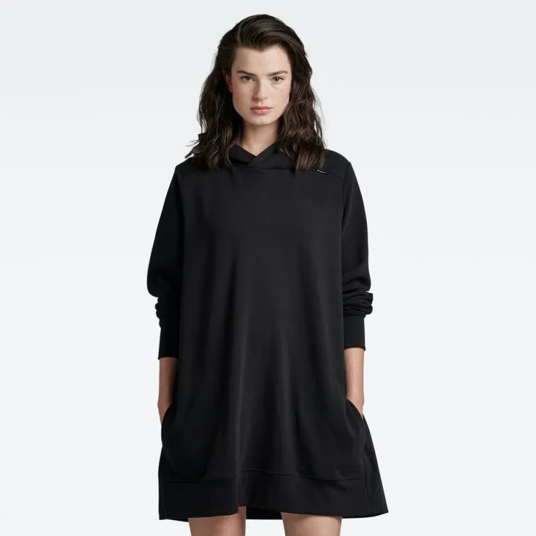 Fabric mix loose sw dress dk black
