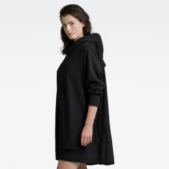 Fabric mix loose sw dress dk black