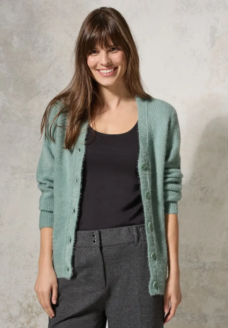 Federgarn-Cardigan iced salvia green