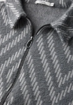 Federgarn-Cardigan mit Print platinum grey mel.