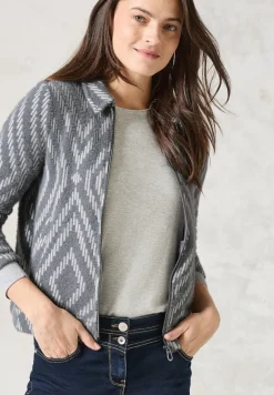 Federgarn-Cardigan mit Print platinum grey mel.