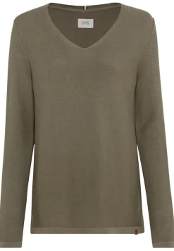 Feinstrickpullover mit V-Ausschnitt olive