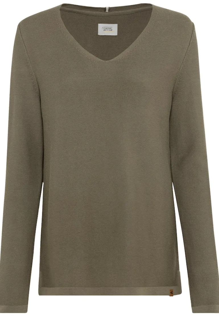 Feinstrickpullover mit V-Ausschnitt olive