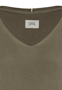 Feinstrickpullover mit V-Ausschnitt olive