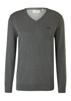 Feinstrickpullover mit V-Ausschnitt grau