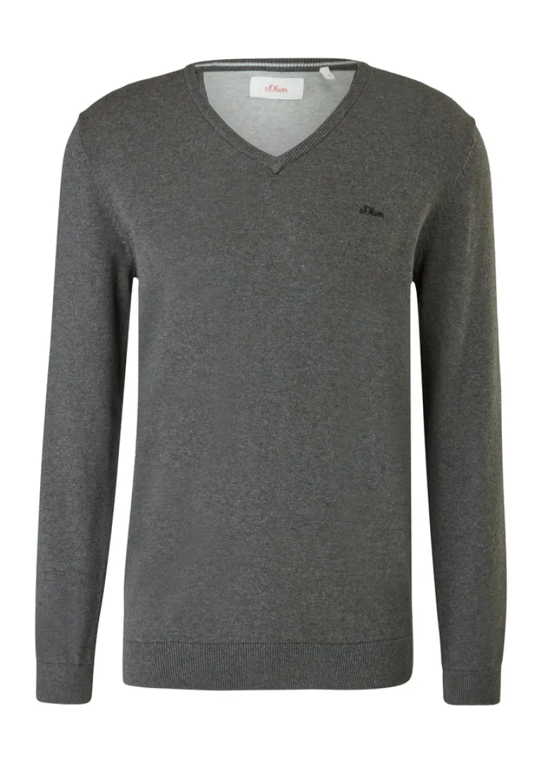 Feinstrickpullover mit V-Ausschnitt grau