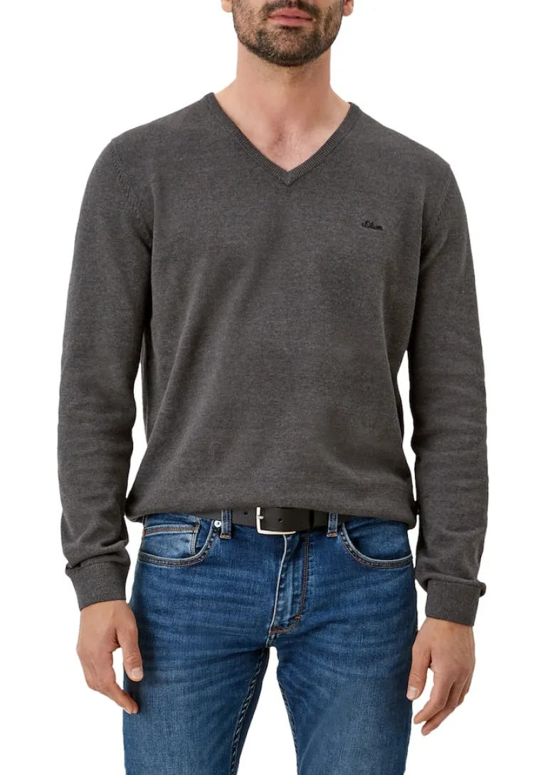 Feinstrickpullover mit V-Ausschnitt grau