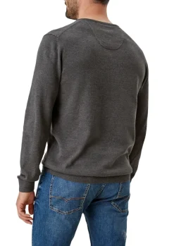 Feinstrickpullover mit V-Ausschnitt grau
