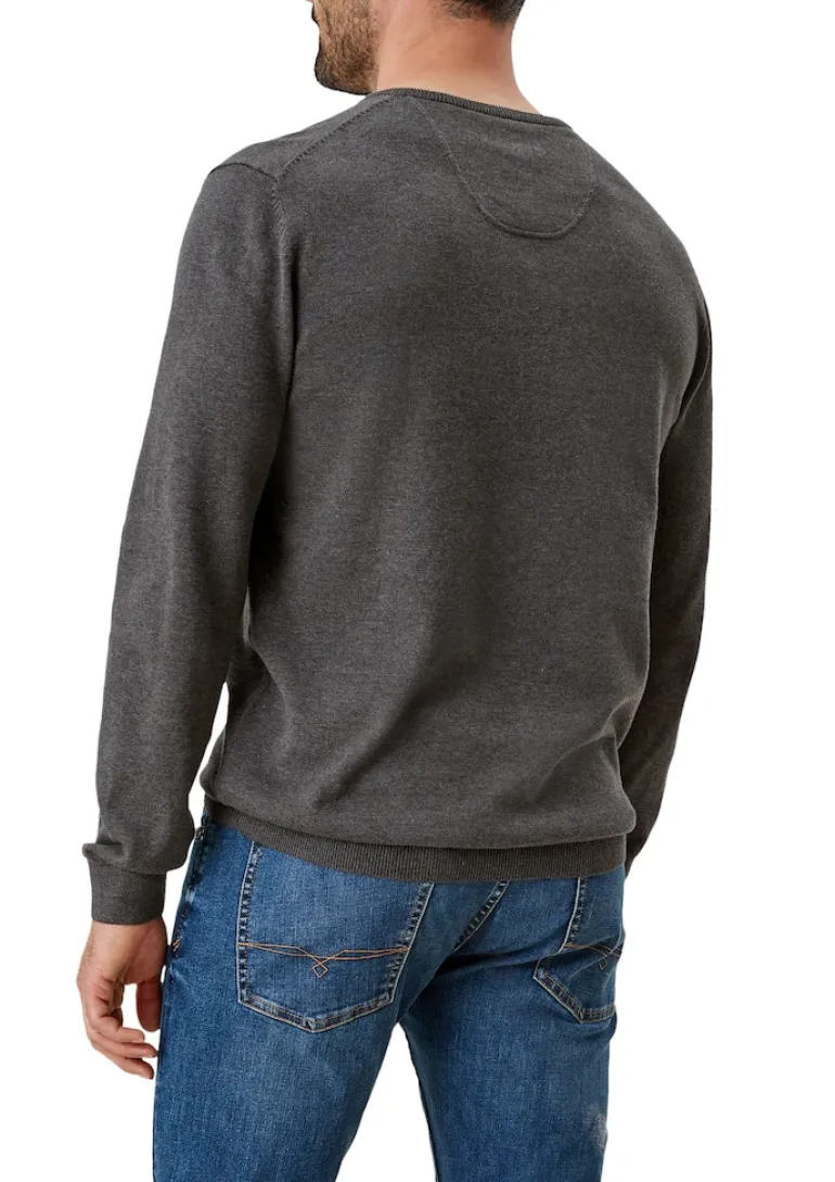 Feinstrickpullover mit V-Ausschnitt grau