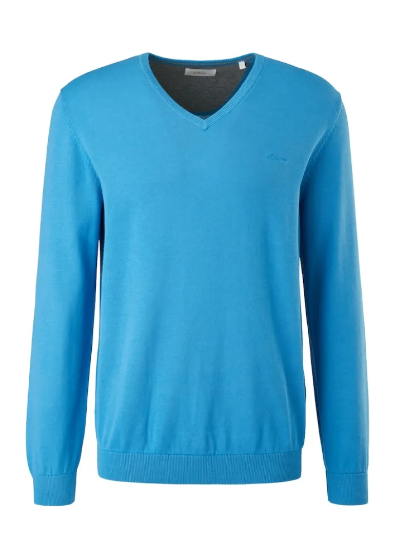 Feinstrickpullover mit V-Ausschnitt blau4