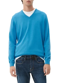 Feinstrickpullover mit V-Ausschnitt blau4