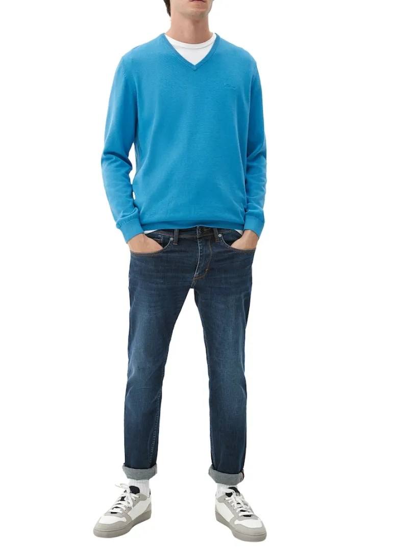 Feinstrickpullover mit V-Ausschnitt blau4