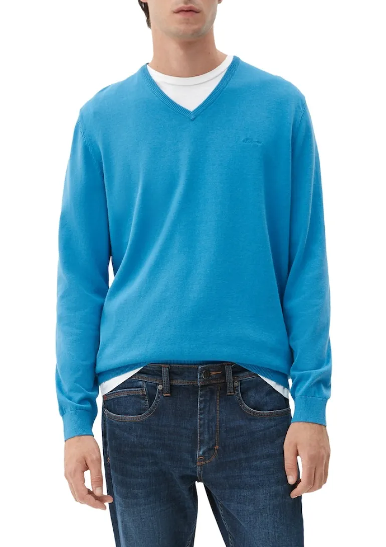 Feinstrickpullover mit V-Ausschnitt blau4