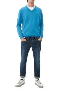 Feinstrickpullover mit V-Ausschnitt blau4