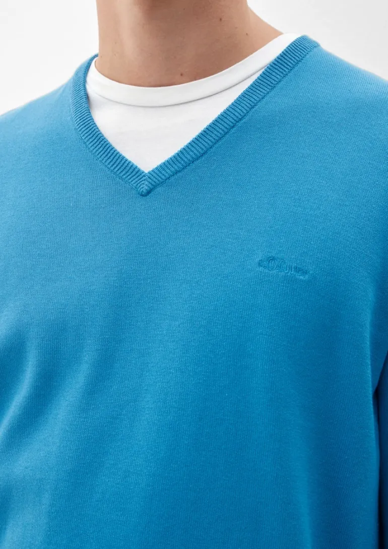 Feinstrickpullover mit V-Ausschnitt blau4