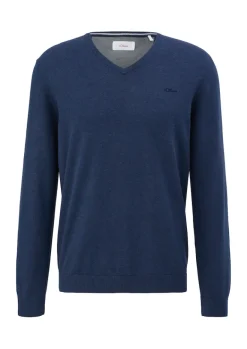 Feinstrickpullover mit V-Ausschnitt blau2