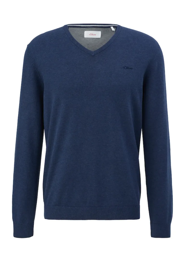 Feinstrickpullover mit V-Ausschnitt blau2