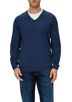 Feinstrickpullover mit V-Ausschnitt blau2