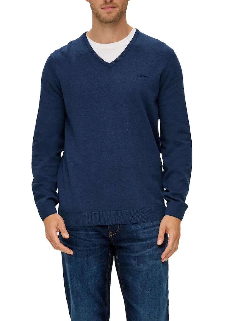 Feinstrickpullover mit V-Ausschnitt blau2
