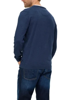 Feinstrickpullover mit V-Ausschnitt blau2