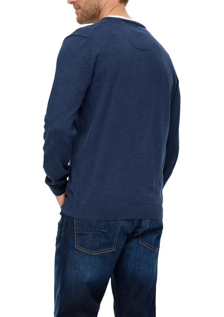 Feinstrickpullover mit V-Ausschnitt blau2