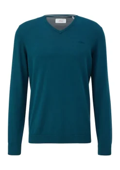 Feinstrickpullover mit V-Ausschnitt petrol