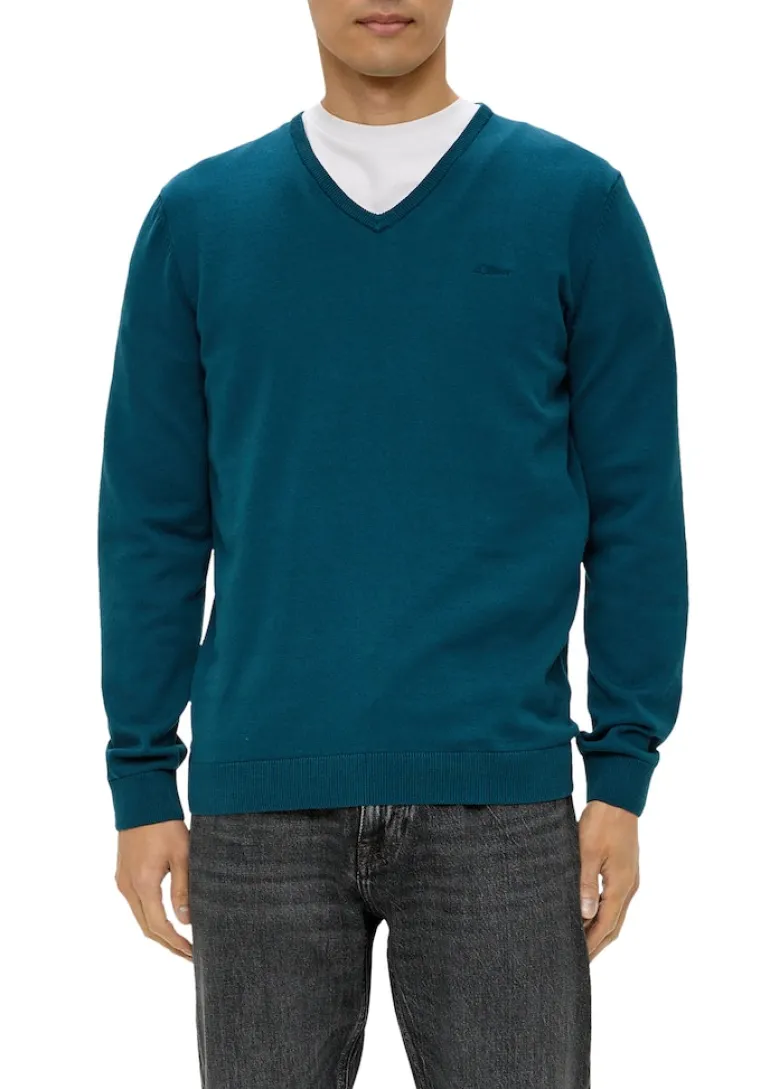 Feinstrickpullover mit V-Ausschnitt petrol