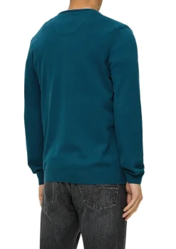 Feinstrickpullover mit V-Ausschnitt petrol