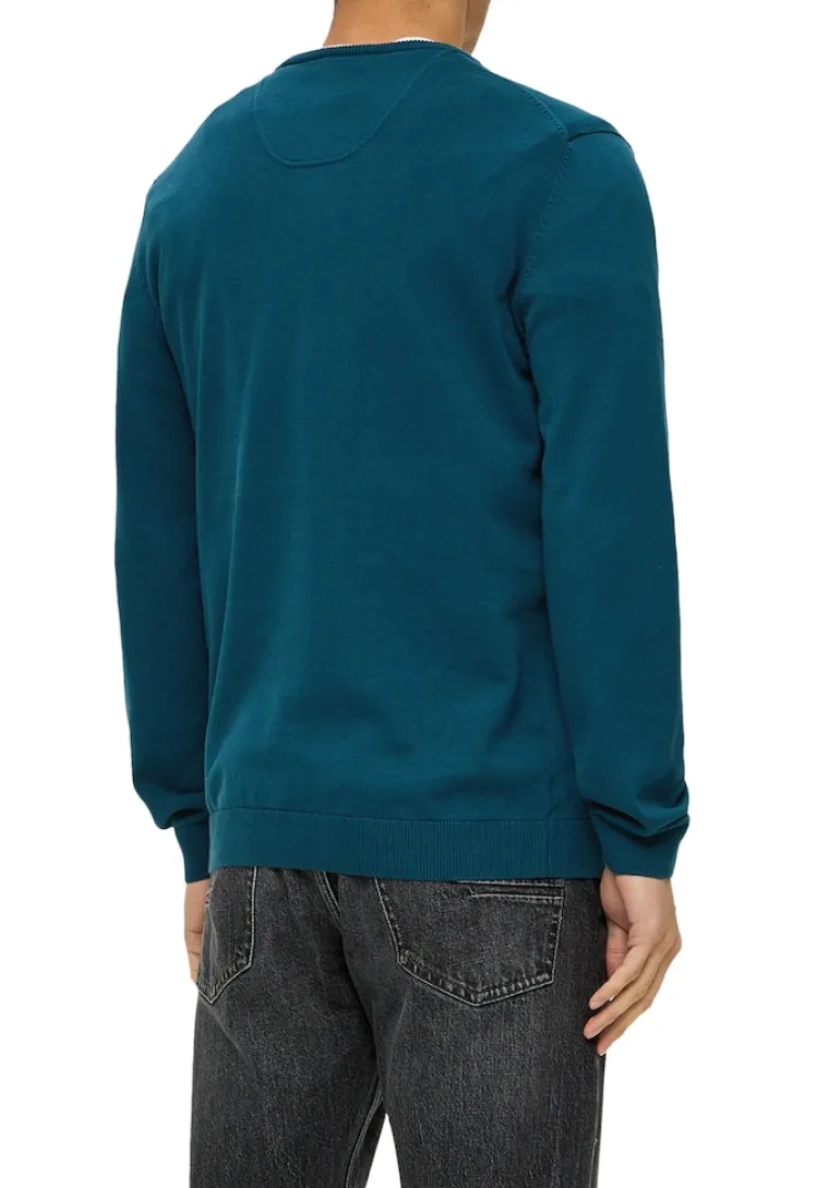 Feinstrickpullover mit V-Ausschnitt petrol