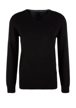 Feinstrickpullover mit V-Ausschnitt schwarz