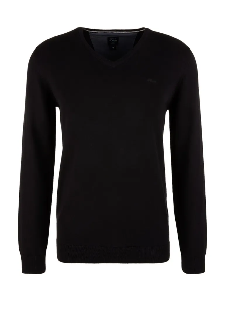 Feinstrickpullover mit V-Ausschnitt schwarz