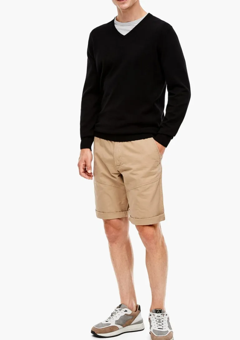 Feinstrickpullover mit V-Ausschnitt schwarz